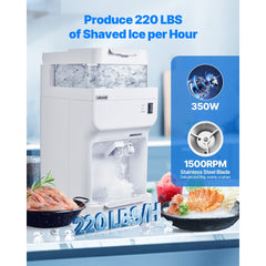 VEVOR Commercial Ice Shaver Crusher, 220lbs Per Hour Electric Snow Cone Maker with 8L Ice Cube Box, 350W 1500RPM