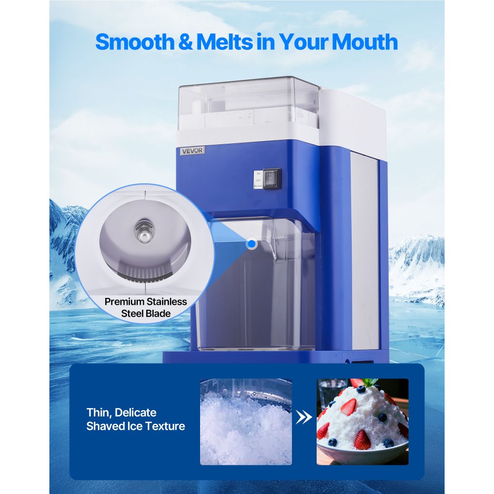 VEVOR Commercial Ice Shaver Machine, 1.91QT /1.8L Large Electric Snow Cone Machine, Fine & Fluffy with 300W Motor