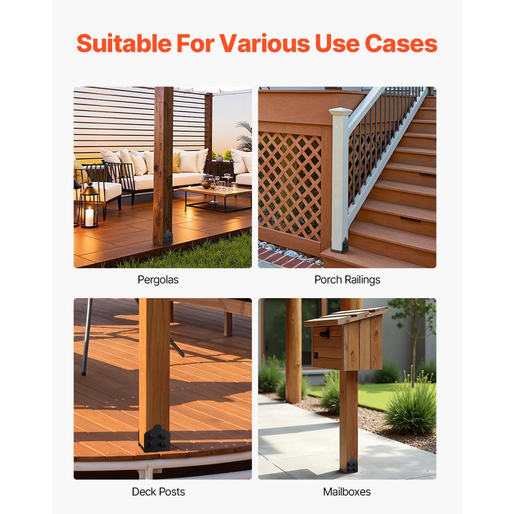 VEVOR 8x8 Post Base 2 Pcs, Inner Size 7.9x7.5 inch / 200x190 mm Post Brackets, Heavy Duty Carbon Steel Decking Posts