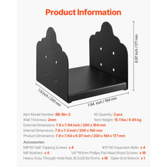 VEVOR 8x8 Post Base 2 Pcs, Inner Size 7.9x7.5 inch / 200x190 mm Post Brackets, Heavy Duty Carbon Steel Decking Posts