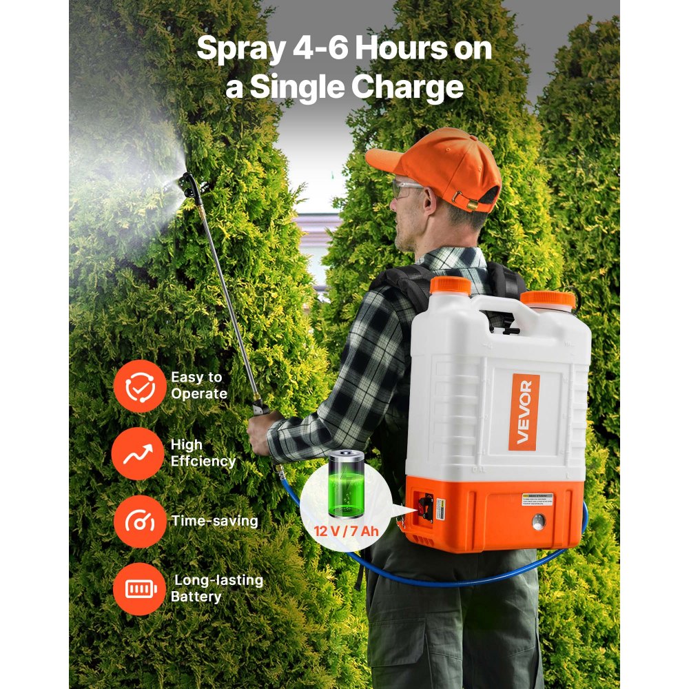 VEVOR Battery Powered Backpack Sprayer with Cart, 0-94 PSI Adjustable Pressure, 4 Gallon Tank on Wheels, with 8 Nozzles