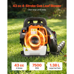 VEVOR Backpack Leaf Blower, 43CC 2-Stroke Engine Gas Powered Leaf Blower with 1.38L Fuel Tank, 447 CFM Air Volume, 150