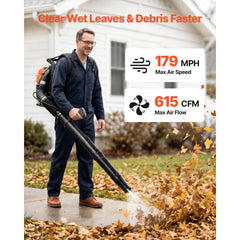 VEVOR Backpack Leaf Blower, 75.6CC 4-Stroke Engine Gas Powered Leaf Blower with 1.8L Fuel Tank, 615 CFM Air Volume, 179