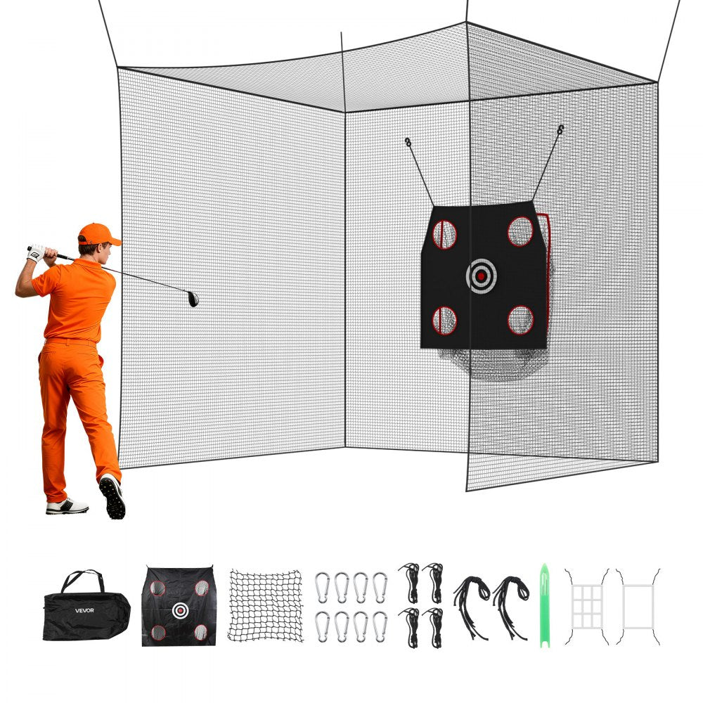 VEVOR Golf Batting Cage, 10 x 10 x 10 FT Golf Cage, Driving Hitting Cages with 3-Ply Knotless Polyester, Golfs Target &
