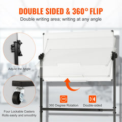 VEVOR Rolling Magnetic Whiteboard, Double-sided Mobile Whiteboard 36x24 Inches, Adjustable Height Dry Erase Board with