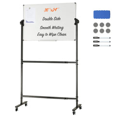 VEVOR Rolling Magnetic Whiteboard, Double-sided Mobile Whiteboard 36x24 Inches, Adjustable Height Dry Erase Board with