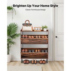 VEVOR Shoe Cabinet with 2 Flip Drawers, Farmhouse Shoes Storage Cabinet with Metal Legs and Anti-Tipping Device