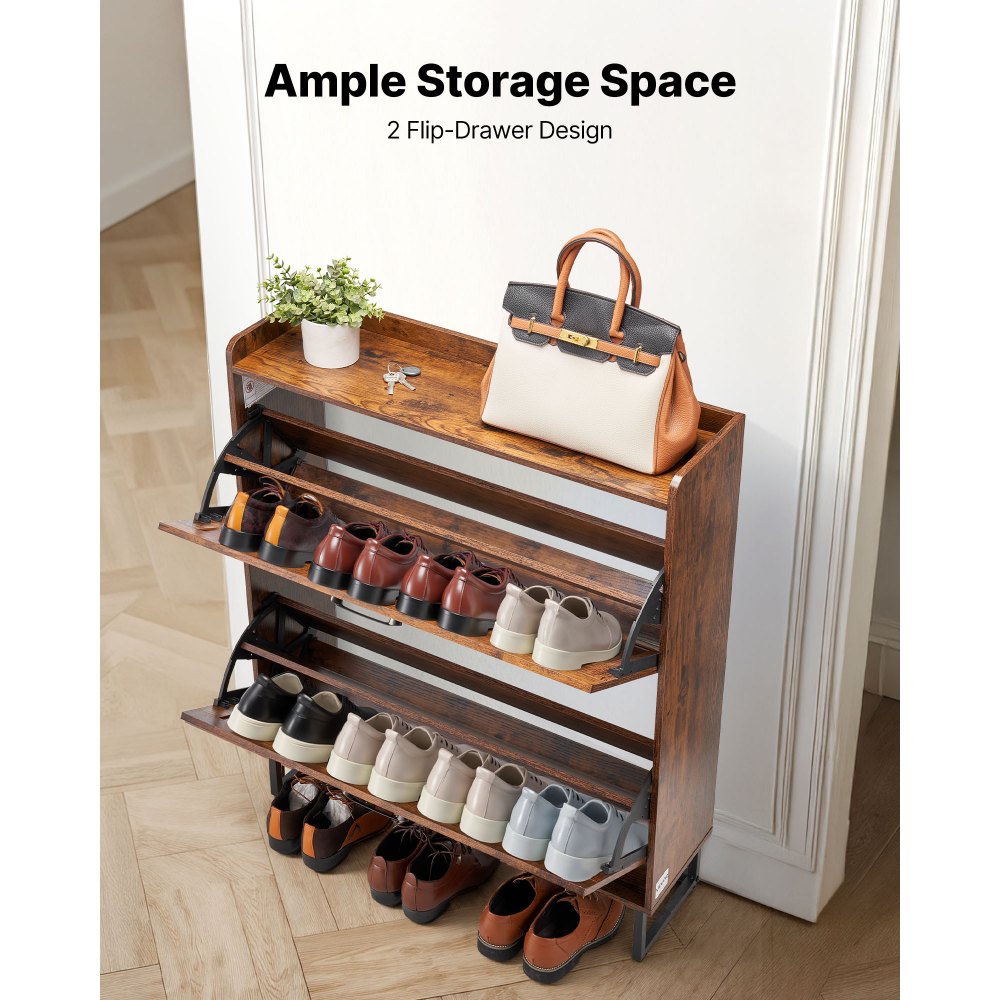 VEVOR Shoe Cabinet with 2 Flip Drawers, Farmhouse Shoes Storage Cabinet with Metal Legs and Anti-Tipping Device