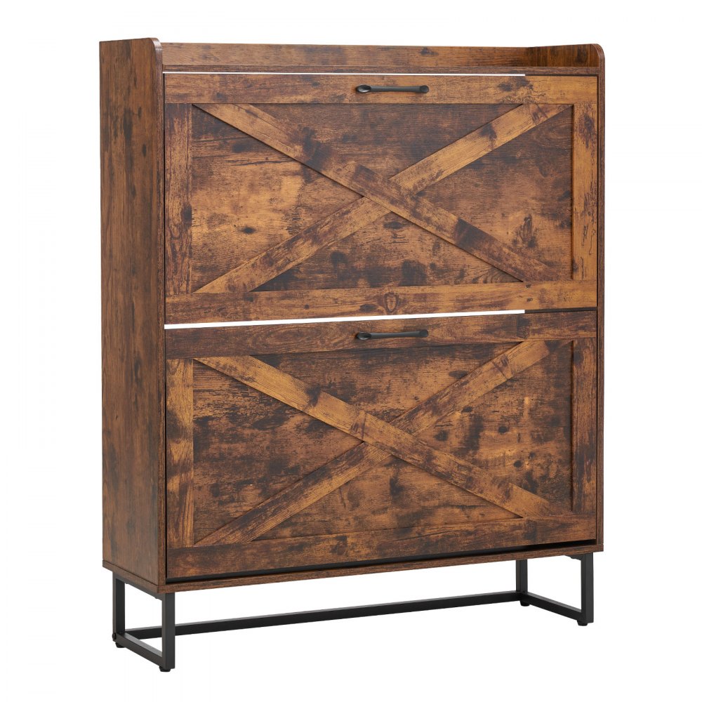 VEVOR Shoe Cabinet with 2 Flip Drawers, Farmhouse Shoes Storage Cabinet with Metal Legs and Anti-Tipping Device