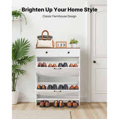 VEVOR Shoe Cabinet with 2 Flip Drawers, Farmhouse Shoes Storage Cabinet with 2 Drawers and Anti-Tipping Device