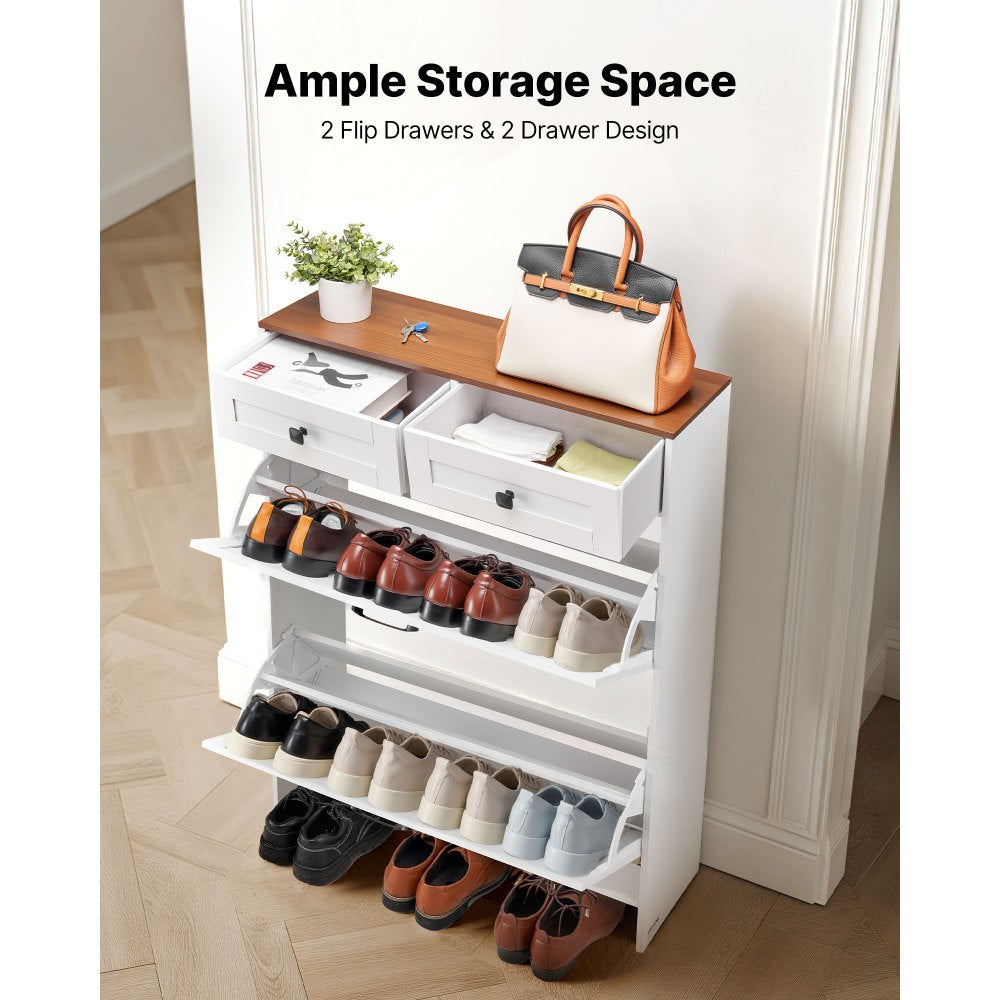 VEVOR Shoe Cabinet with 2 Flip Drawers, Farmhouse Shoes Storage Cabinet with 2 Drawers and Anti-Tipping Device