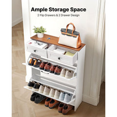VEVOR Shoe Cabinet with 2 Flip Drawers, Farmhouse Shoes Storage Cabinet with 2 Drawers and Anti-Tipping Device