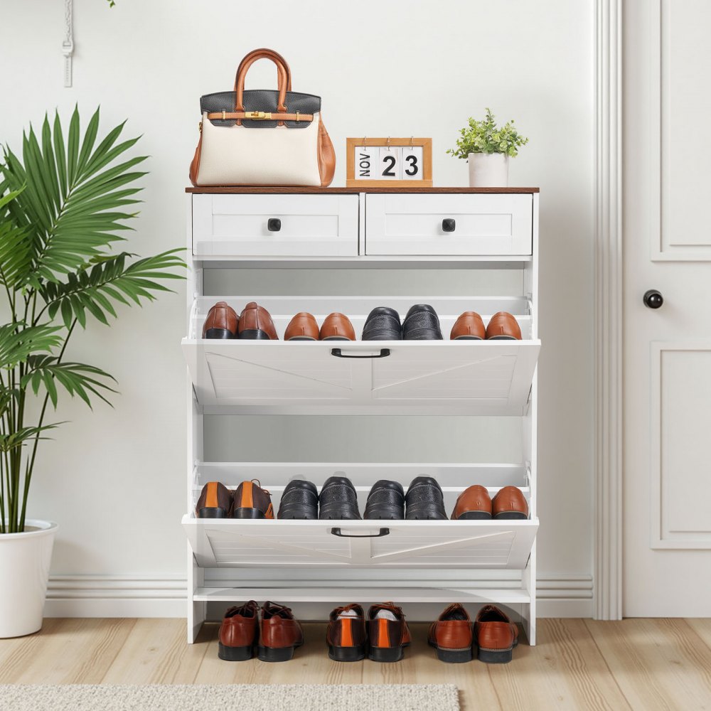 VEVOR Shoe Cabinet with 2 Flip Drawers, Farmhouse Shoes Storage Cabinet with 2 Drawers and Anti-Tipping Device