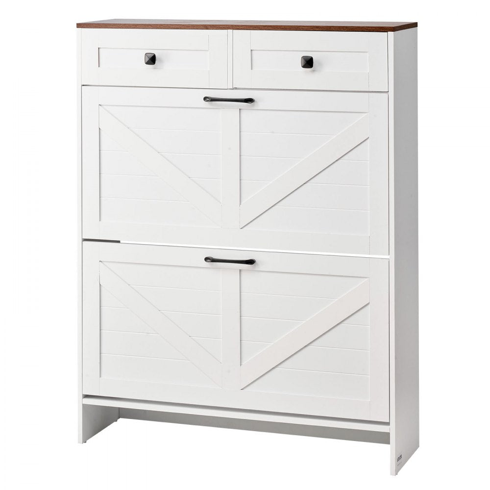 VEVOR Shoe Cabinet with 2 Flip Drawers, Farmhouse Shoes Storage Cabinet with 2 Drawers and Anti-Tipping Device