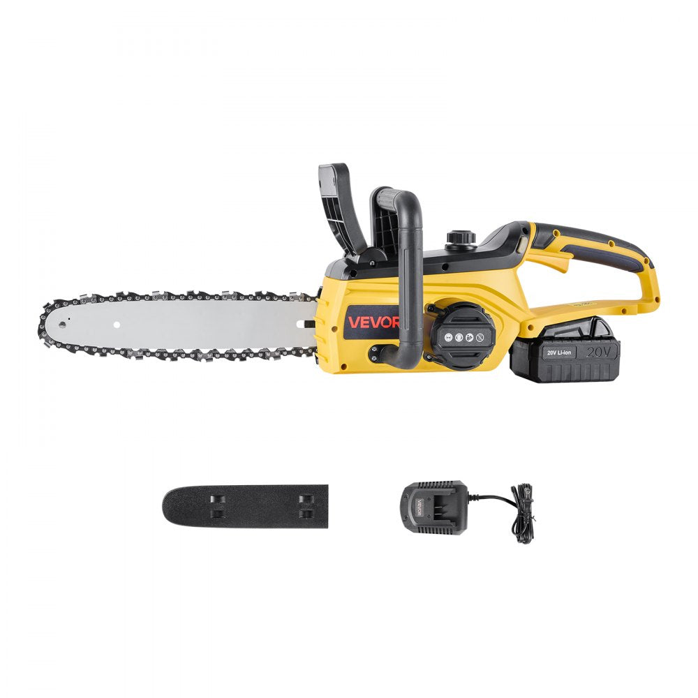 VEVOR Cordless Chainsaw, 20V 12-Inch Brushless Chainsaw Battery Powered, 4.0Ah Battery and Rapid Charger Included