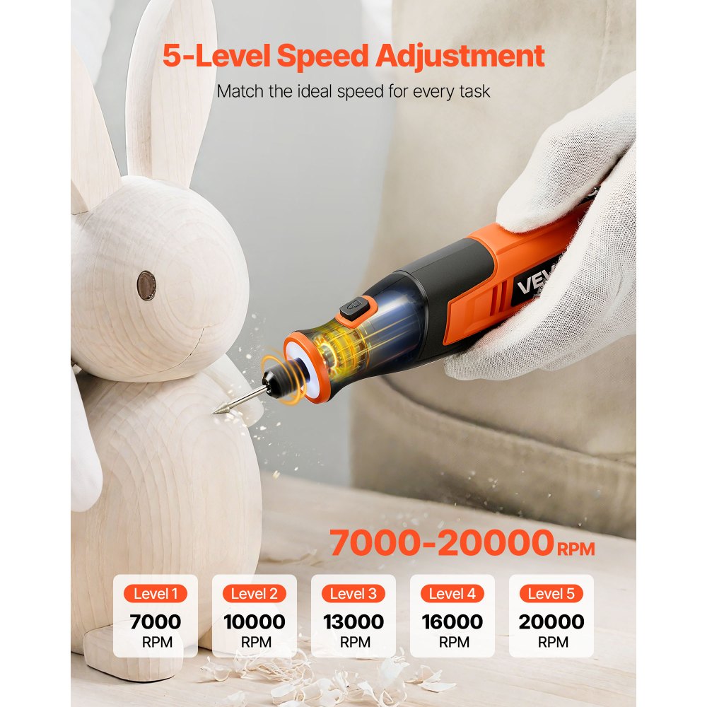 VEVOR 73-Piece Cordless Rotary Tool Kit, DC4V Portable Mini Power Rotary Tool, 5-Level Speed 7000-20000 RPM