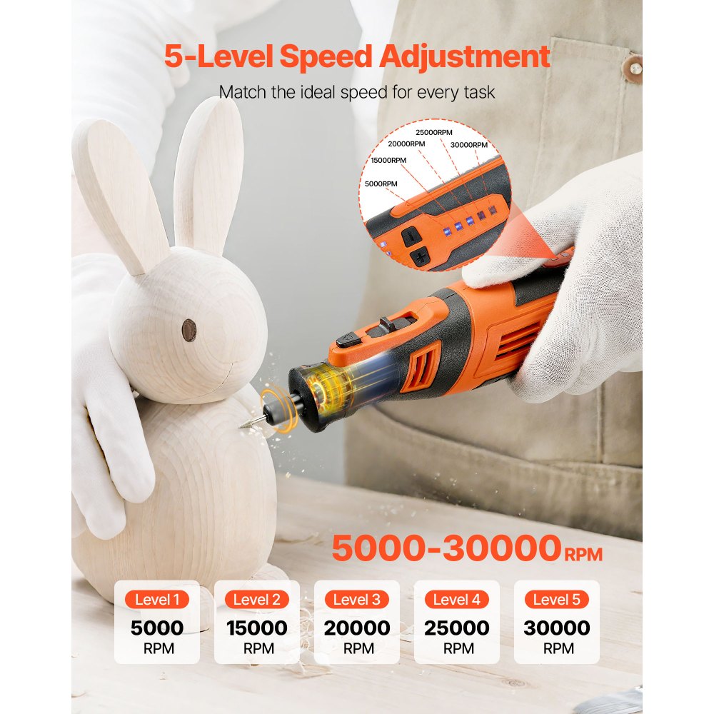 VEVOR 136-Piece Cordless Rotary Tool Kit, DC8V Portable Mini Power Rotary Tool, 5 Speeds 5000-30000RPM Multi-Purpose
