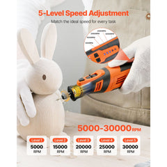 VEVOR 136-Piece Cordless Rotary Tool Kit, DC8V Portable Mini Power Rotary Tool, 5 Speeds 5000-30000RPM Multi-Purpose
