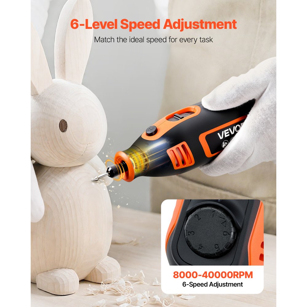 VEVOR 84-Piece Rotary Tool Kit, 200W Mini Power Rotary Tool Corded , 6-Level Speed 8000-40000 RPM Multi-Purpose DIY