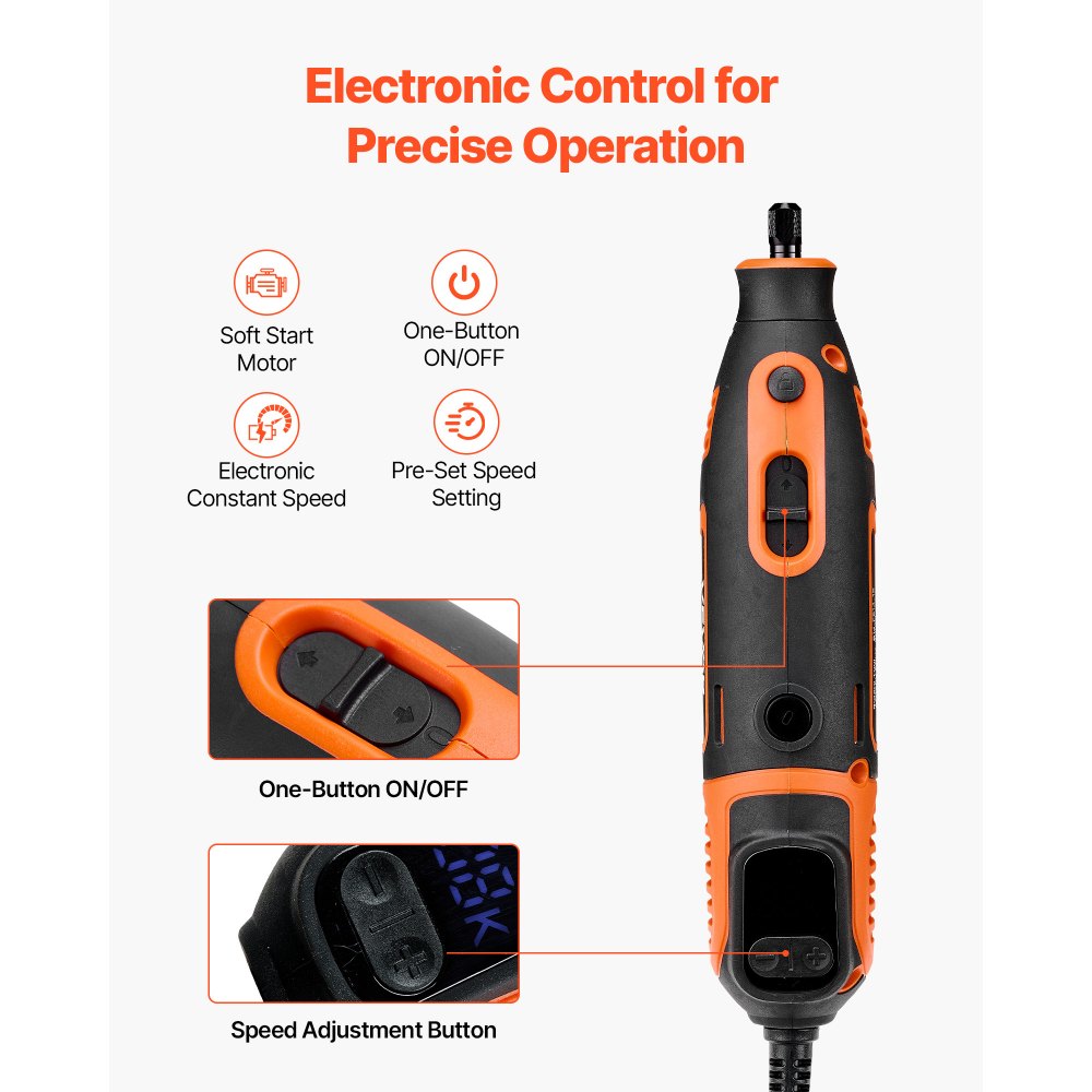 VEVOR 51-Piece Rotary Tool Kit, 200W Mini Power Rotary Tool Corded, 8000-40000RPM Multi-Purpose DIY Tools with