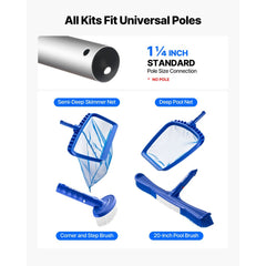 VEVOR Swimming Pool Cleaning Kit, Includes 2 Detachable Brush Heads (20 Inch / 5.5 Inch) and 2 Pool Skimmer Nets