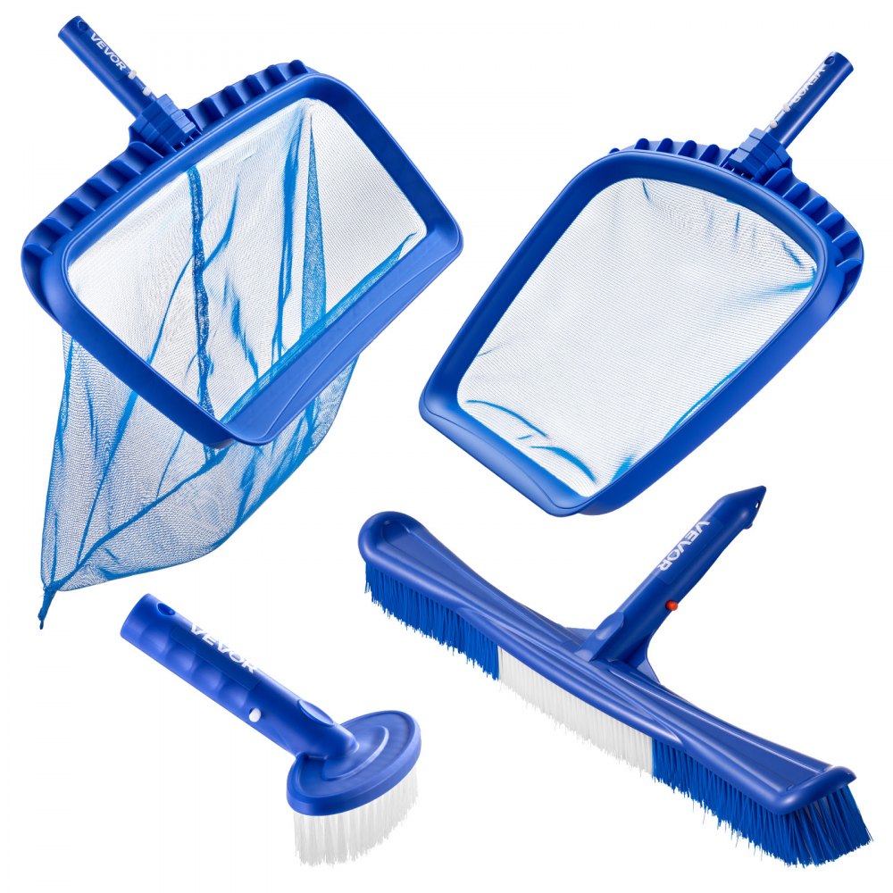 VEVOR Swimming Pool Cleaning Kit, Includes 2 Detachable Brush Heads (20 Inch / 5.5 Inch) and 2 Pool Skimmer Nets