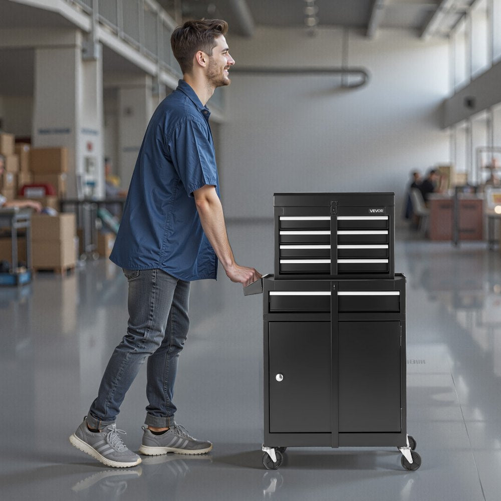 VEVOR Rolling Tool Chest, 2-in-1 Design, 5 Drawers Tool Cabinet Organizer with Detachable Top Metal Toolbox, Lock Bar