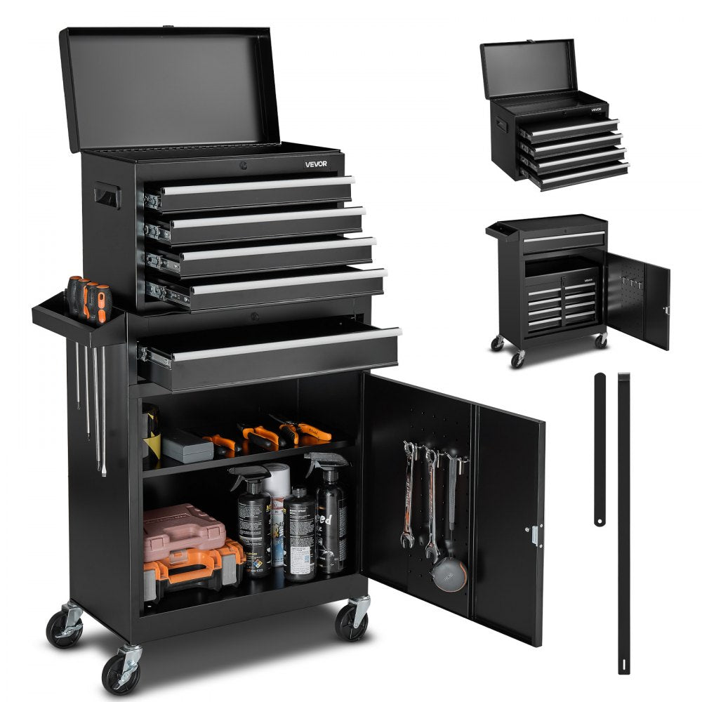 VEVOR Rolling Tool Chest, 2-in-1 Design, 5 Drawers Tool Cabinet Organizer with Detachable Top Metal Toolbox, Lock Bar