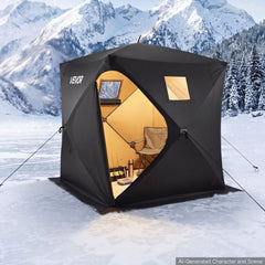 VEVOR Pop Up Ice Fishing Tent 3-4 Person 71 x 71 x 79 in Portable Shelter, for Winter Fishing, 34 sq ft Area, 300D