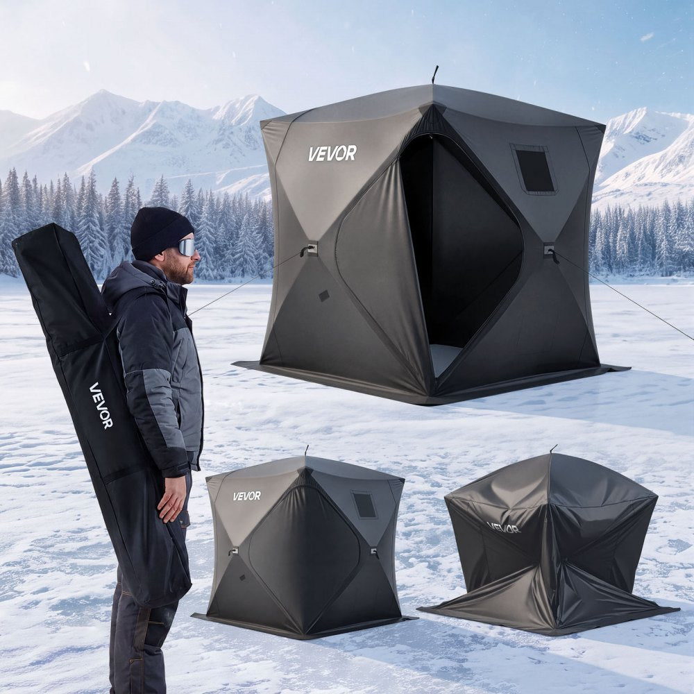 VEVOR Pop Up Ice Fishing Tent 3-4 Person 71 x 71 x 79 in Portable Shelter, for Winter Fishing, 34 sq ft Area, 300D