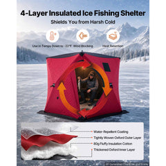 VEVOR Pop Up Ice Fishing Tent 3-4 Person 71 x 71 x 79 in Insulated Shelter, for Winter Fishing, 34 sq ft Area, 600D