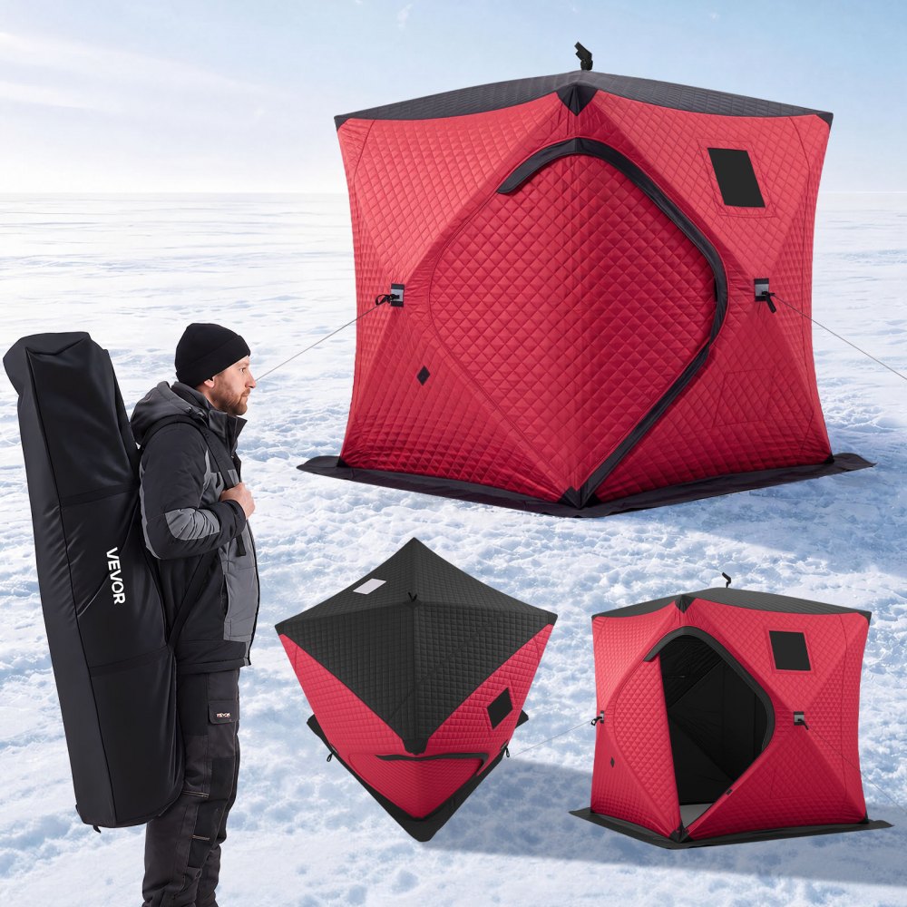 VEVOR Pop Up Ice Fishing Tent 3-4 Person 71 x 71 x 79 in Insulated Shelter, for Winter Fishing, 34 sq ft Area, 600D
