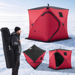 VEVOR Pop Up Ice Fishing Tent 3-4 Person 71 x 71 x 79 in Insulated Shelter, for Winter Fishing, 34 sq ft Area, 600D