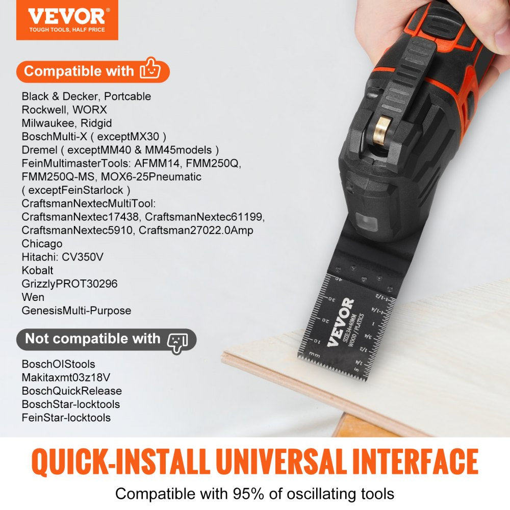 VEVOR 50PCS Oscillating Saw Blades, Universal Quick Release Oscillating Saw Blades, Multitool Tool Blades for Wood