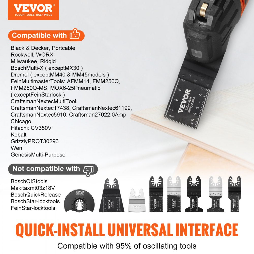 VEVOR 30PCS Multi Tool Blades Kits, Universal Quick Release Oscillating Saw Blades, 8 Types Wood Metal Plastic