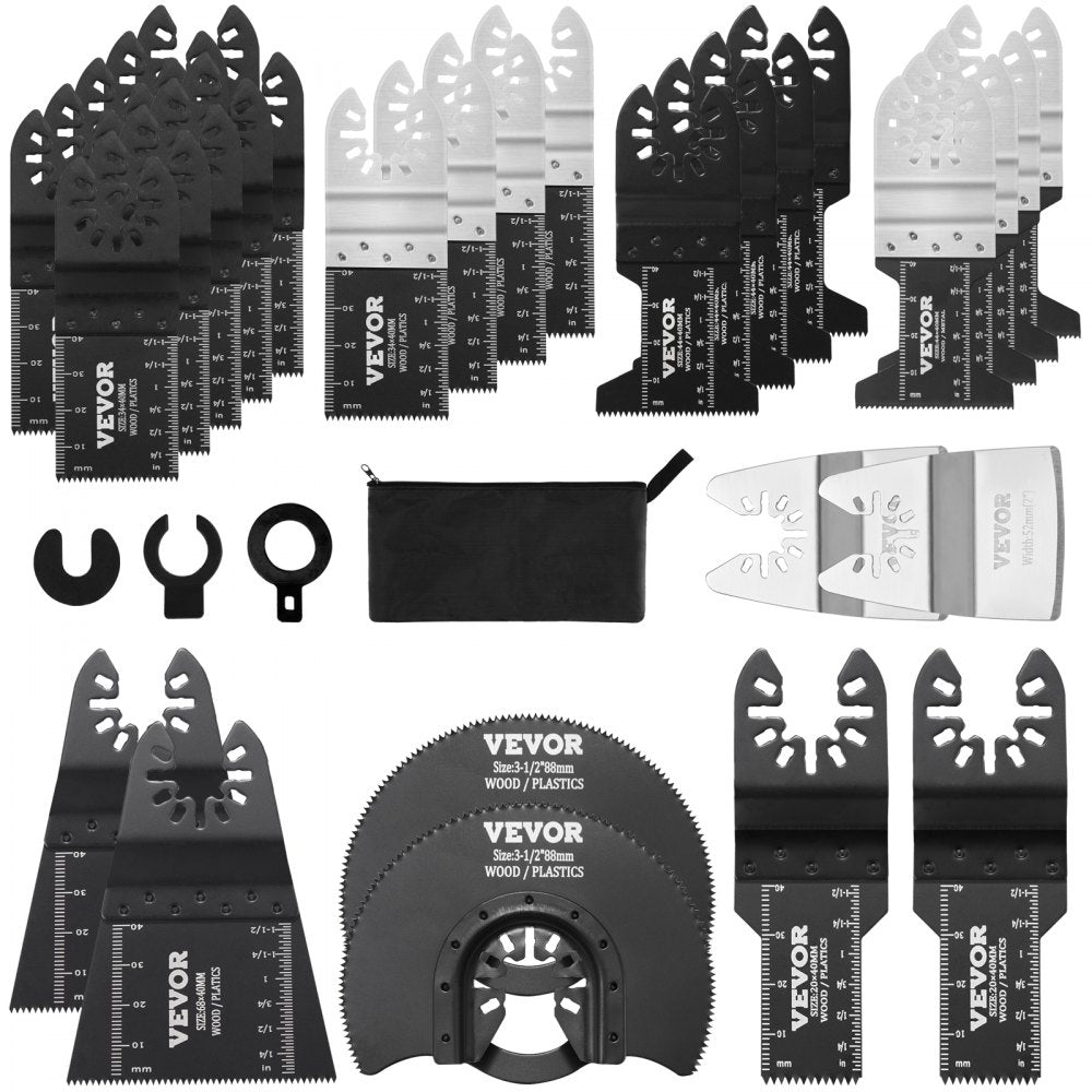VEVOR 30PCS Multi Tool Blades Kits, Universal Quick Release Oscillating Saw Blades, 8 Types Wood Metal Plastic