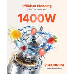 VEVOR Blender for Smoothies, 61 oz 1400W, Professional Blender with Powerful Motor, Multi-Functional Food Processing