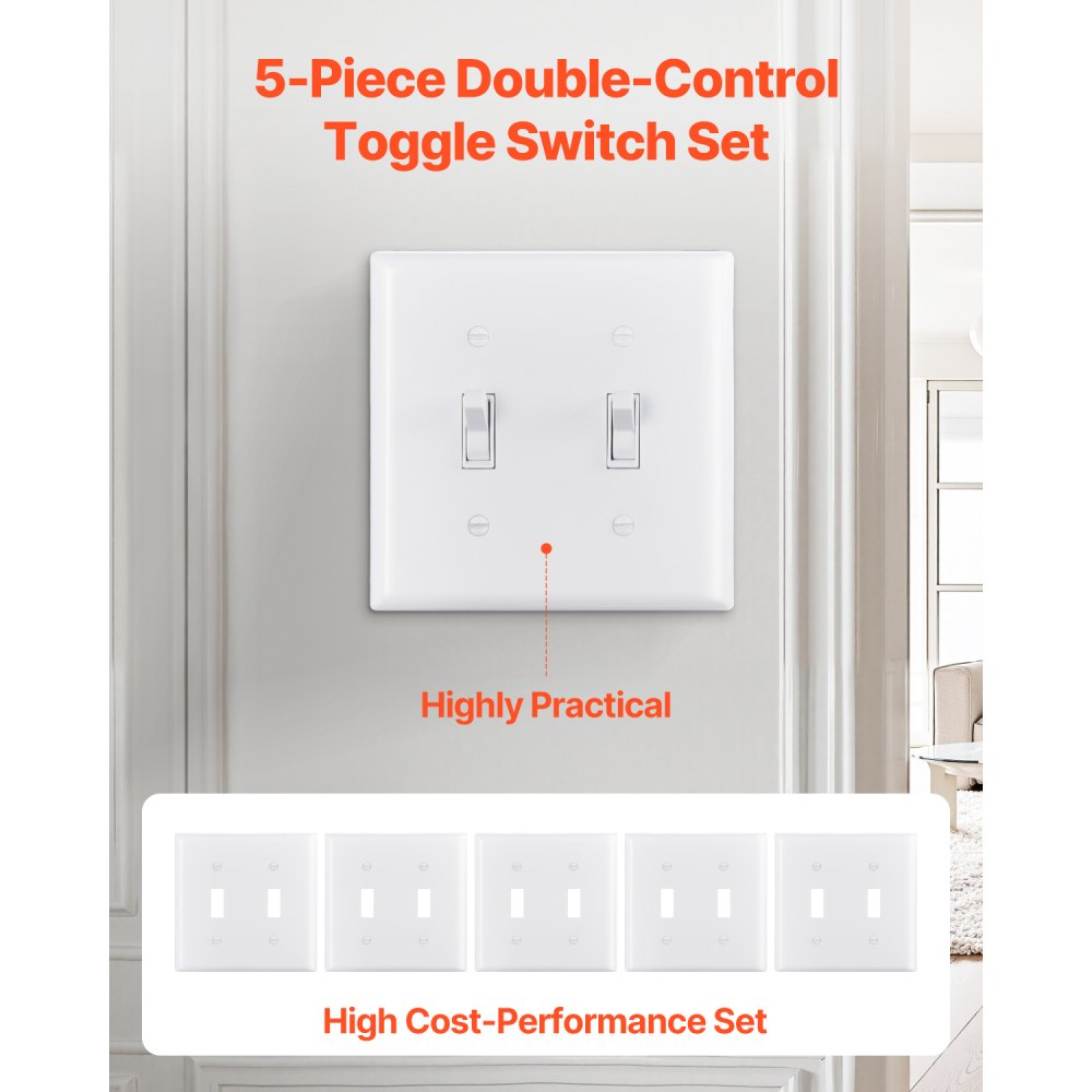 VEVOR Toggle Light Switch Wall Plates, 2-Gang Switch Electrical Outlet Covers, Standard Size 4.61in L x 4.53in H