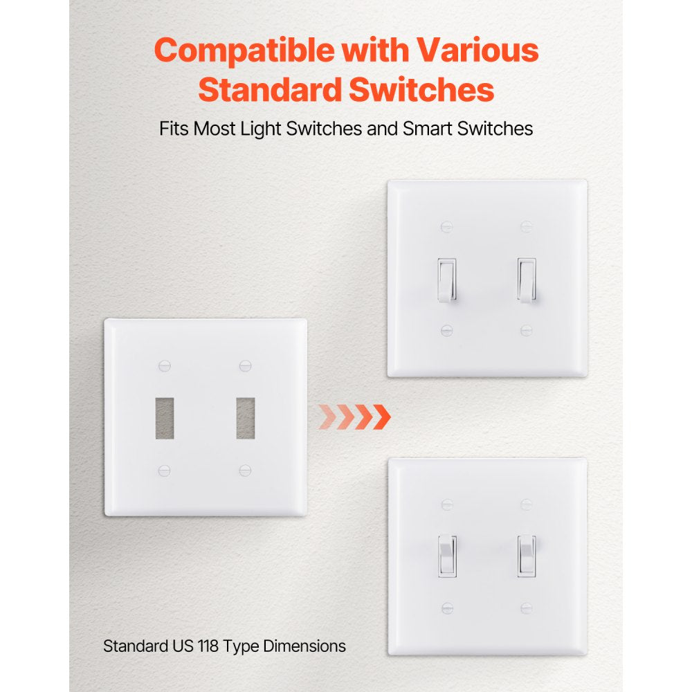 VEVOR Toggle Light Switch Wall Plates, 2-Gang Switch Electrical Outlet Covers, Standard Size 4.61in L x 4.53in H