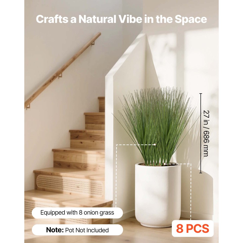 VEVOR Artificial Grass Plant, 27 inch Faux Onion Grass Fake Greenery Shrubs Plant, Premium PVC for Indoor Outdoor House