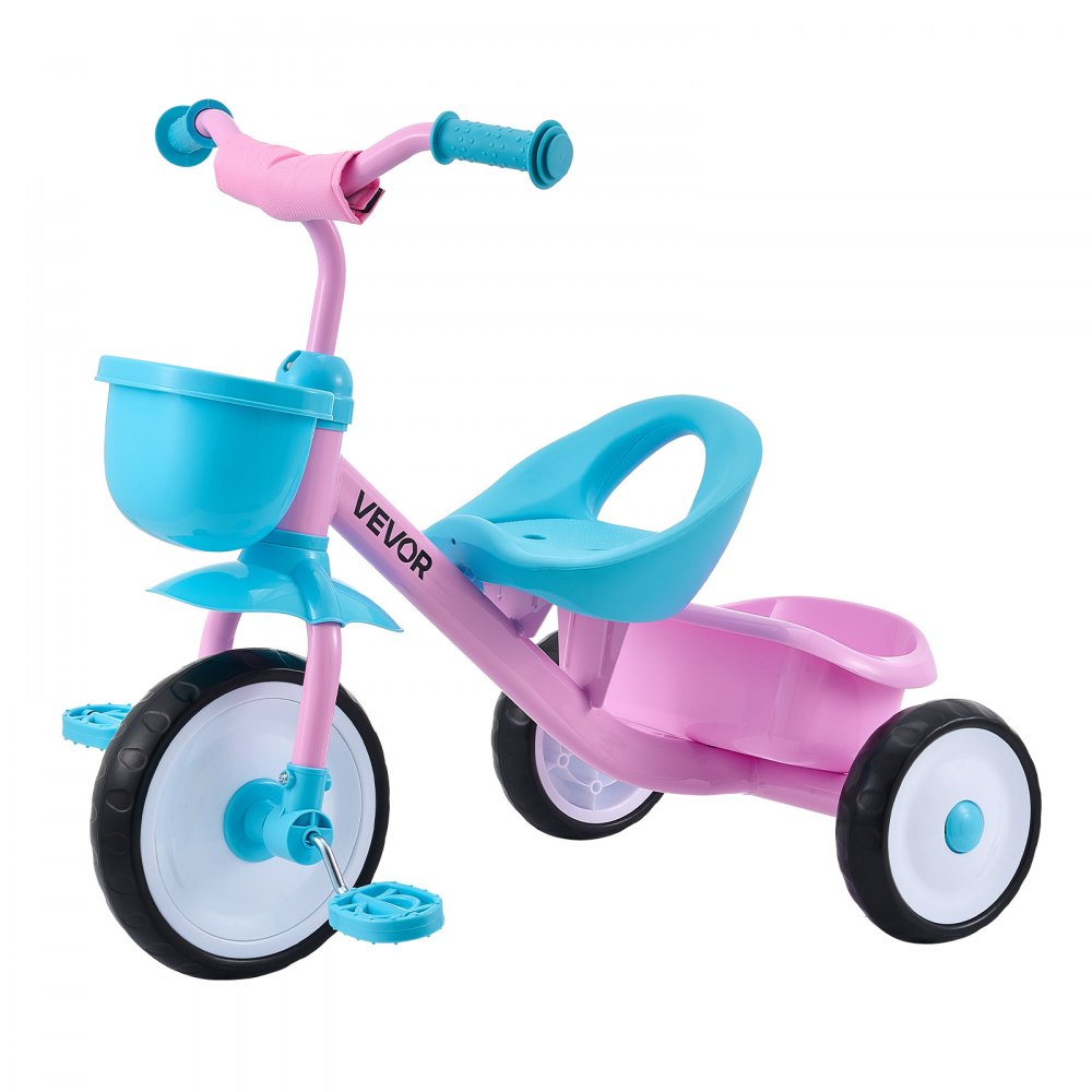 VEVOR Toddler Tricycle for 2-5 Year Old, Kids Trike with Adjustable Seat, Storage Basket, Carbon Steel Frame, Handlebar