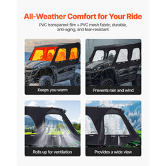 VEVOR Cab Enclosure Upper Doors, Compatible with Kawasaki Teryx4 2012-2022, Soft Upper Doors, Windproof & Waterproof