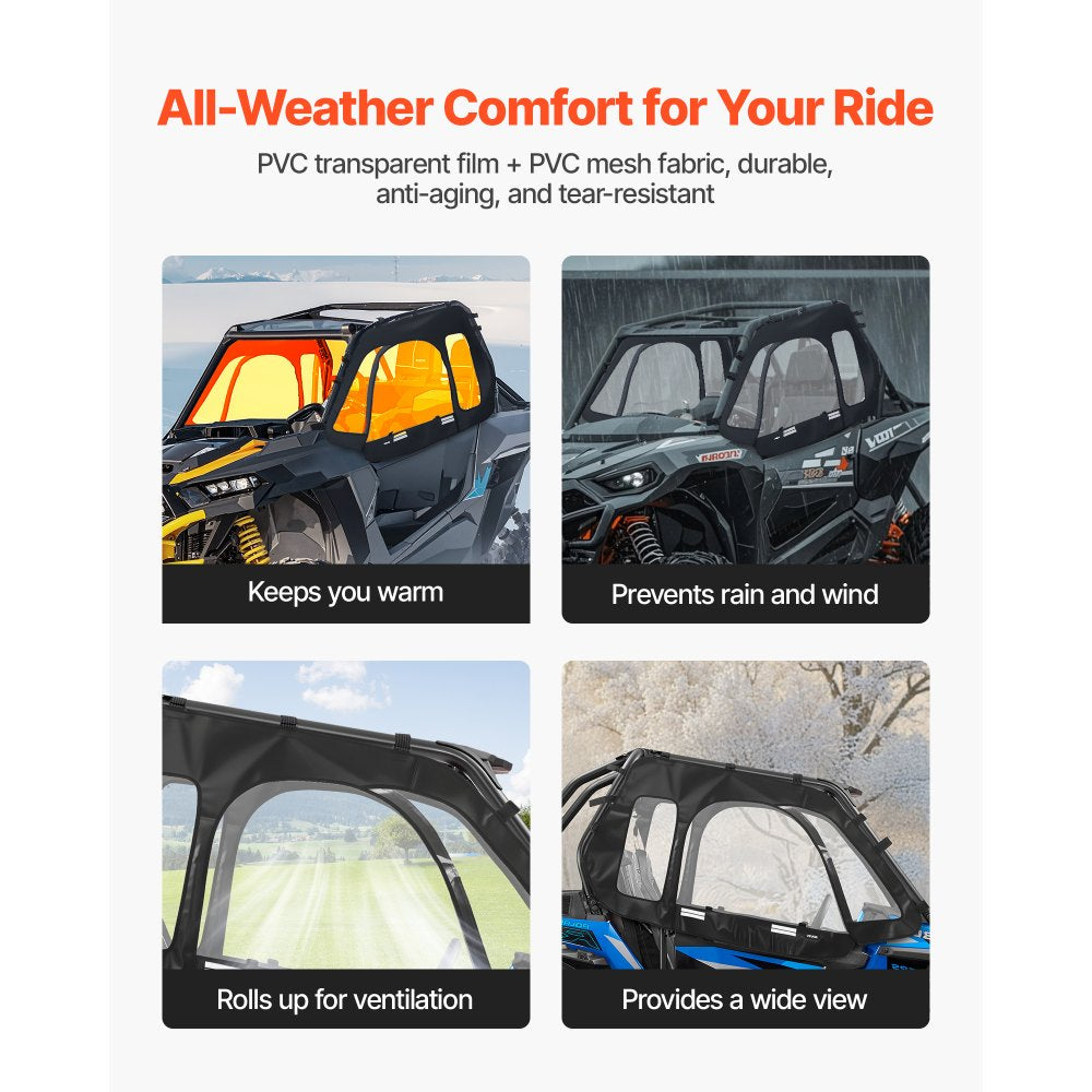 VEVOR Cab Enclosure Upper Doors, Compatible with Polaris RZR XP 1000/XP Turbo 2014-2023, Soft Upper Doors, Windproof