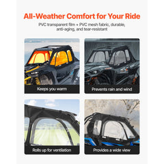 VEVOR Cab Enclosure Upper Doors, Compatible with Polaris RZR XP 1000/XP Turbo 2014-2023, Soft Upper Doors, Windproof