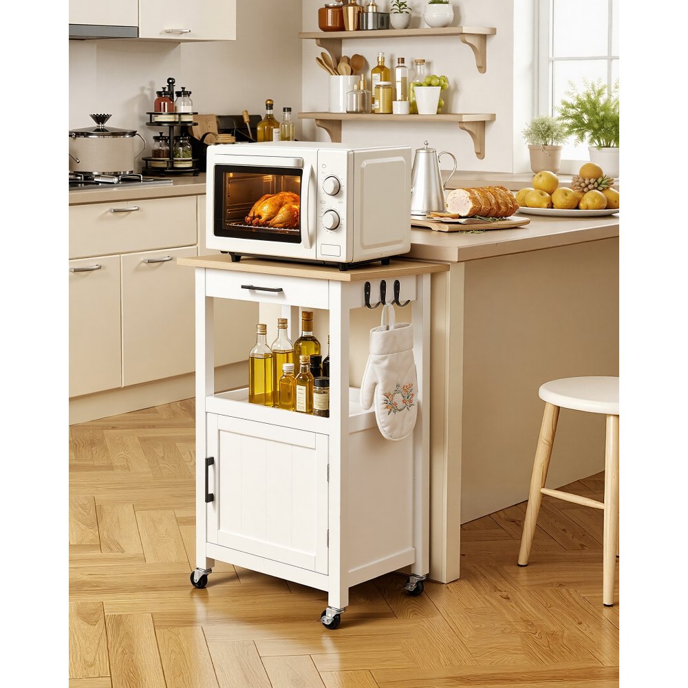 VEVOR Kitchen Island Cart with Single Door Cabinet, Mobile Carts with Drawer, Towel Rack, Hooks, Portable Table on