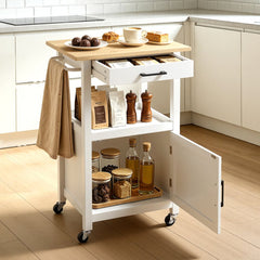 VEVOR Kitchen Island Cart with Single Door Cabinet, Mobile Carts with Drawer, Towel Rack, Hooks, Portable Table on