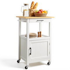 VEVOR Kitchen Island Cart with Single Door Cabinet, Mobile Carts with Drawer, Towel Rack, Hooks, Portable Table on