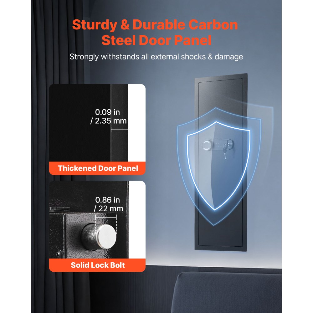 VEVOR Wall Safe, 4-Tier Hidden Wall Mounted Gun Safe with Password & Key, Q235 Cold-Rolled Steel In-Wall Box with LED