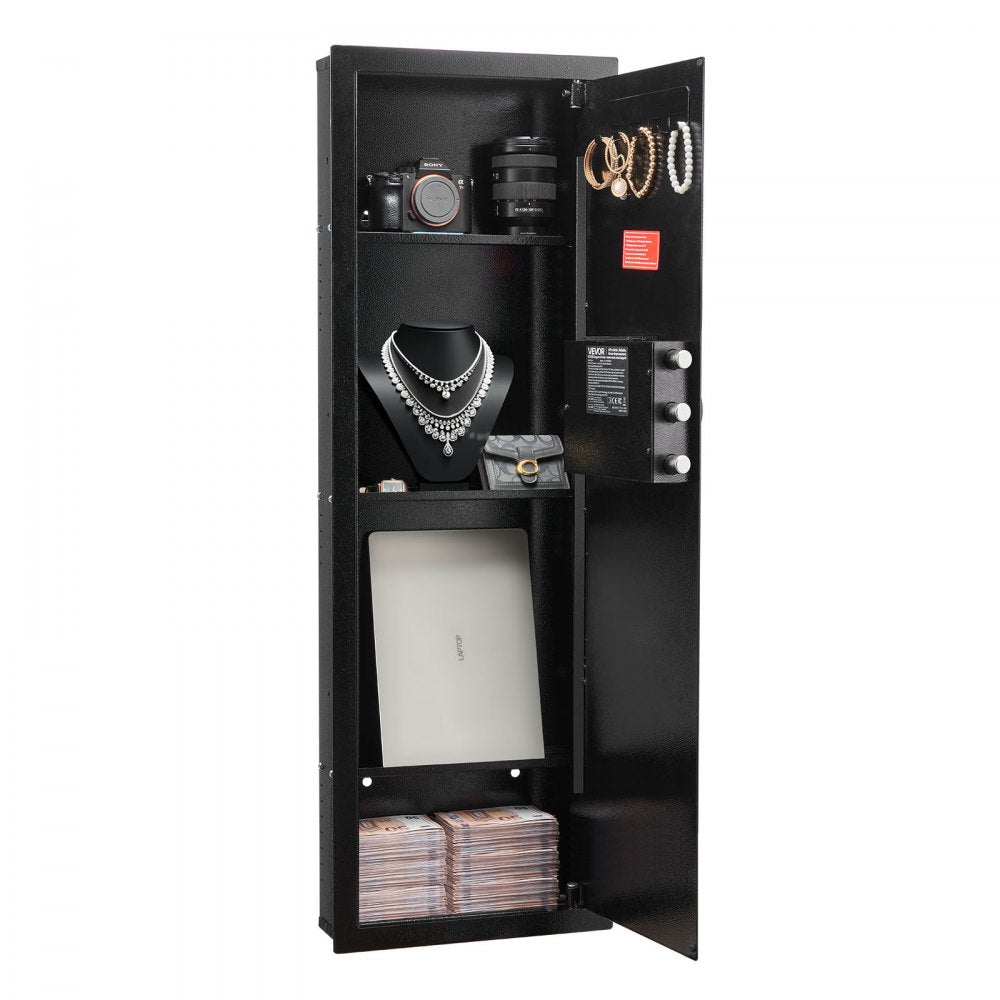 VEVOR Wall Safe, 4-Tier Hidden Wall Mounted Gun Safe with Password & Key, Q235 Cold-Rolled Steel In-Wall Box with LED