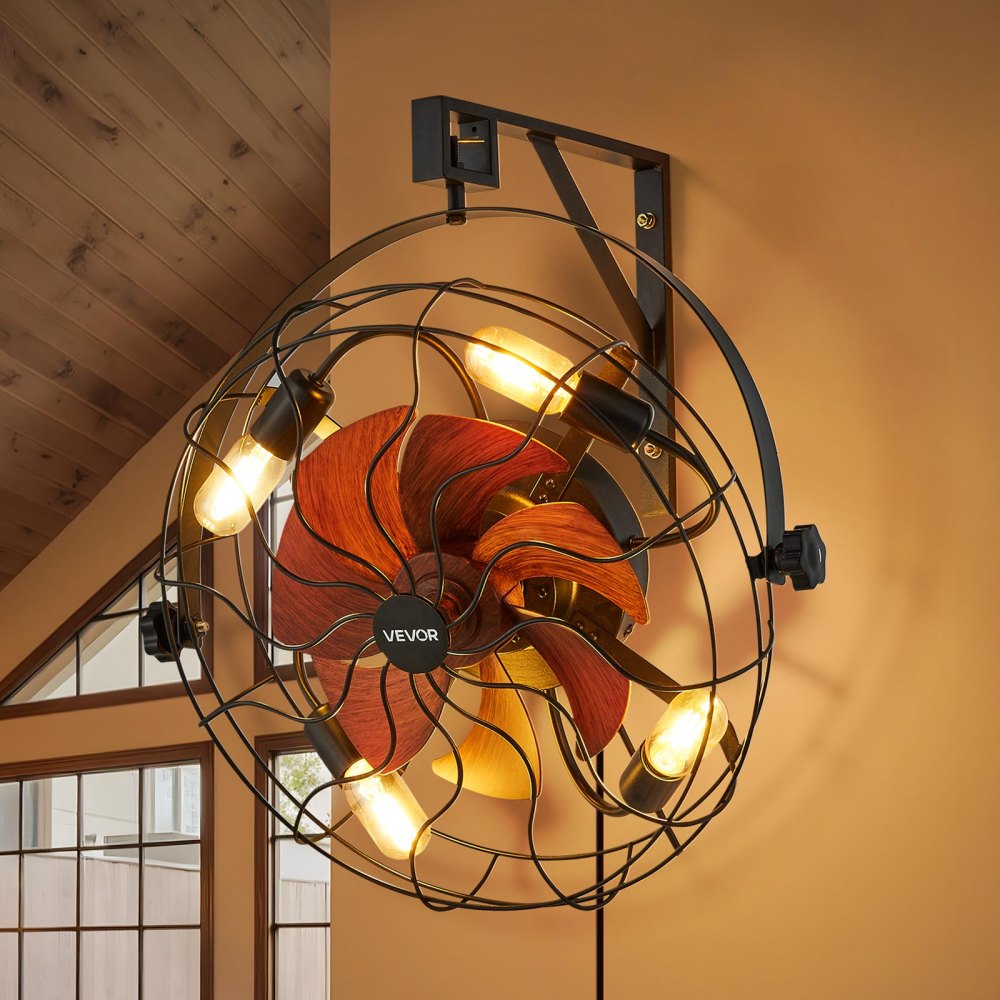 VEVOR Wall Mounted Fan with Lights, 21 inch Wall Mount Fan with Remote, 6 Speeds Plug in Wall Fan, Timer